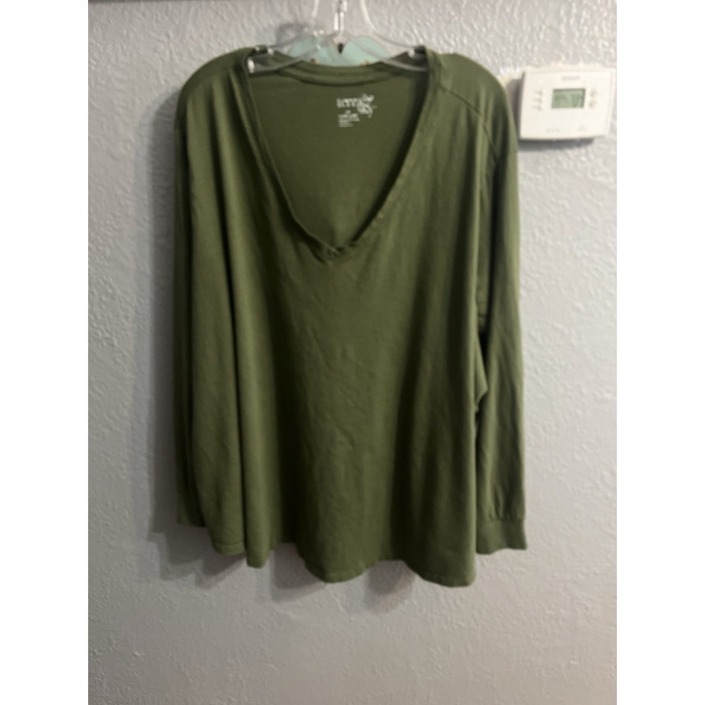 Terra & Sky Womens T Shirt Green Size 5X V Neck 3/4 Sleeve